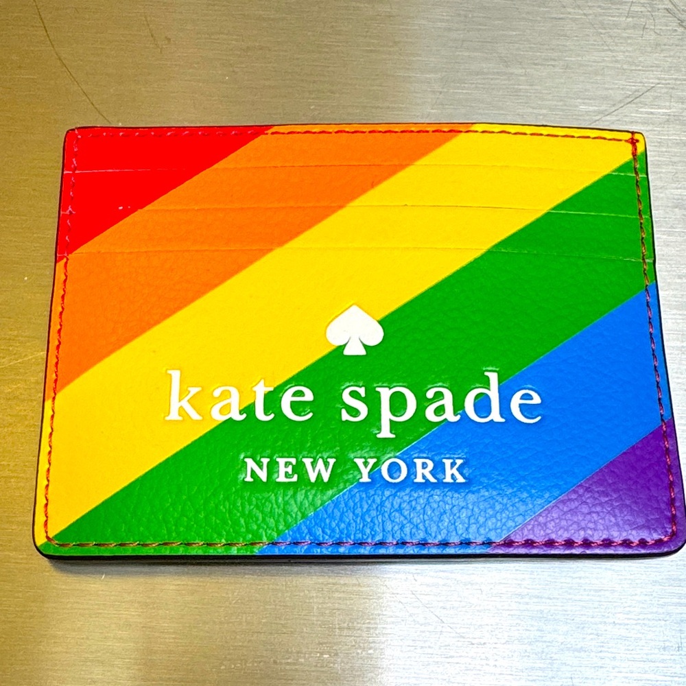 kate spade Rainbow Stripe Leather 6 Card Case/holder ROYGBV 🌈 NWOT